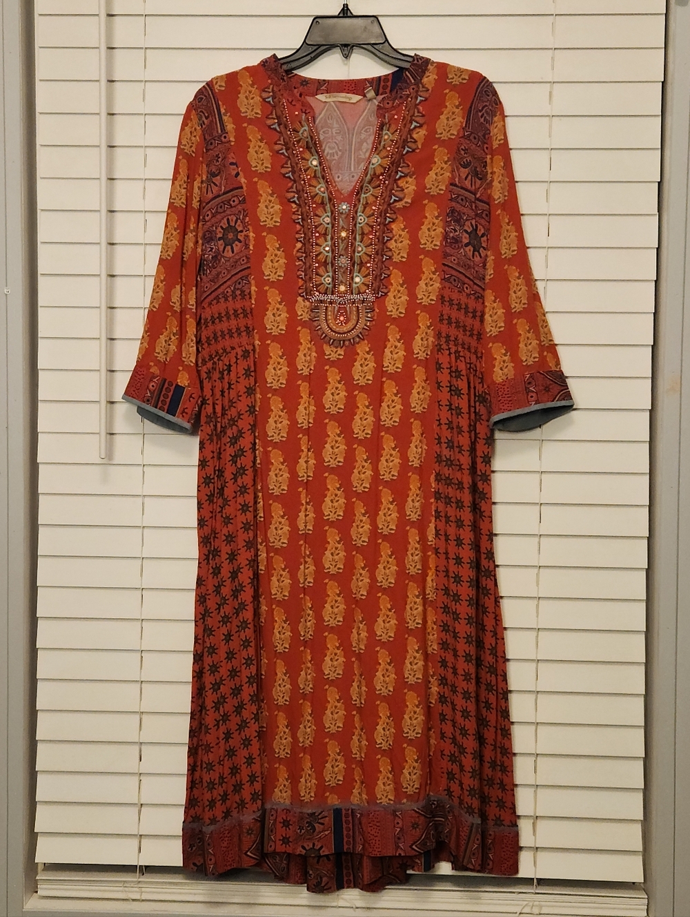 Soft Surroundings Boho Embroidered Paisley Tunic Dress Size Small